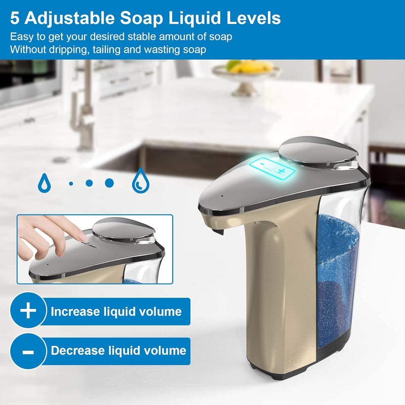 PZOTRUF Automatic Soap Dispenser, Touchless Dish soap Dispenser 17oz/500ml with Upgraded Infrared Sensor, 5 Adjustable Soap Dispensing Levels, Liquid Hand soap Dispenser for Bathroom & Kitchen - Image 4